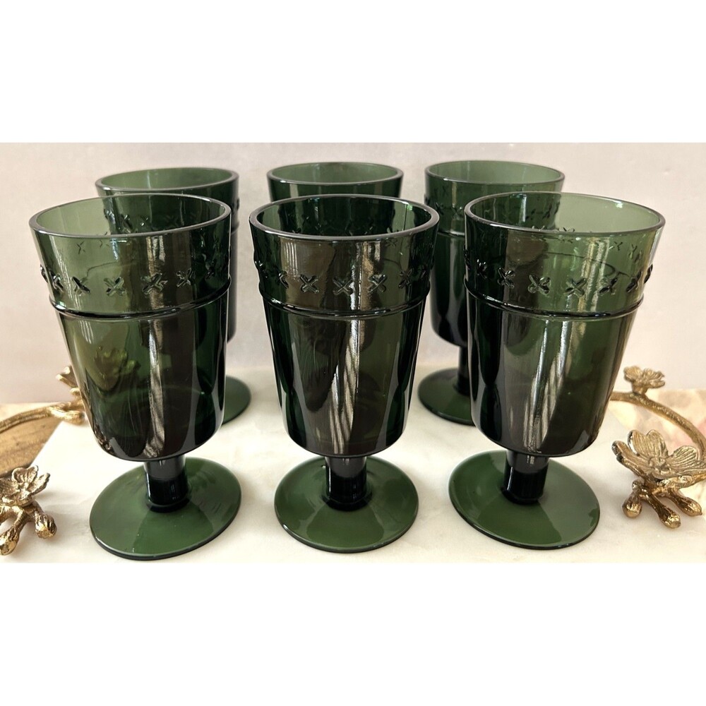 Hearth & Hand Magnolia Stemmed X Pattern Goblets Glasses Deep Green Set Of 6 EC